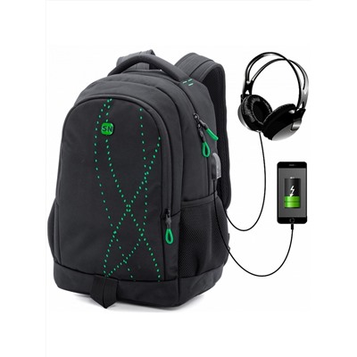 Рюкзак SkyName 90-107 черный-зеленый 30Х16Х42