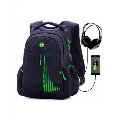 Рюкзак SkyName 90-111 черный/зеленый 30Х16Х42