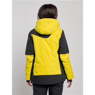 Горнолыжная куртка женская зимняя желтого цвета 2306J