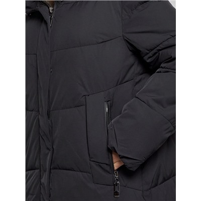 Пальто утепленное молодежное зимнее женское черного цвета 52363Ch