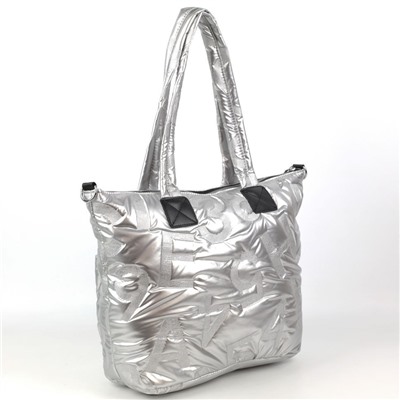 Женская дутая стеганная сумка шоппер 8055 Сильвер
