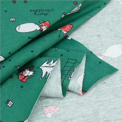 Ткань на отрез кулирка R4451-V4 Дед мороз с подарками цвет зеленый