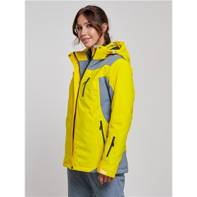 Горнолыжная куртка женская зимняя желтого цвета 3310J