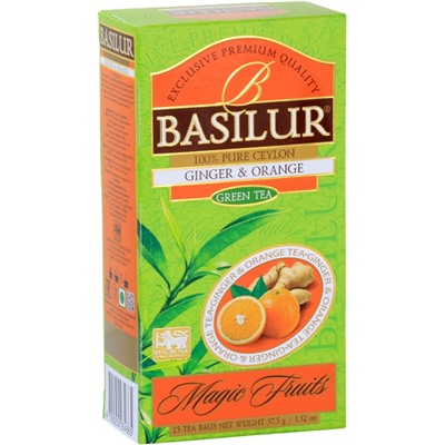 Чай                                        Basilur                                        Волшебные фрукты "Имбирь и Апельсин" 25 пак.*1,5 гр.,зелен., картон (24) (71545)