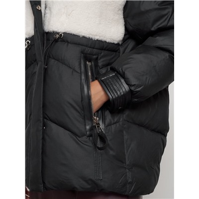 Куртка зимняя женская модная из овчины черного цвета 13350Ch