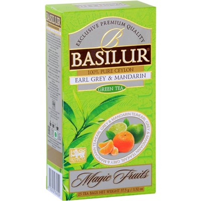 Чай                                        Basilur                                        Волшебные фрукты "Эрг грей и мандарины" 25 пак.*1,5 гр.,зелен., картон (24) (71534)