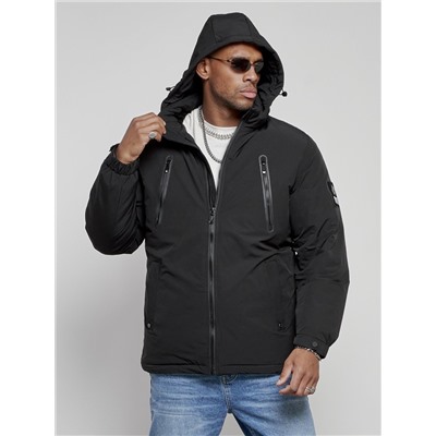 Куртка спортивная мужская зимняя с капюшоном черного цвета 8360Ch