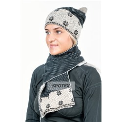 Комплект шапка с шарфом орнамент черный с коричневым