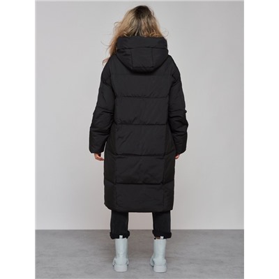 Пальто утепленное молодежное зимнее женское черного цвета 52392Ch