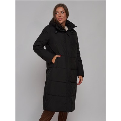 Пальто утепленное молодежное зимнее женское черного цвета 52329Ch