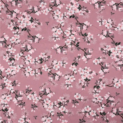 Ткань на отрез кулирка R8155-V5 Яблоневый цвет на розовом