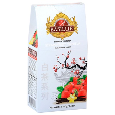 Чай                                        Basilur                                        Белый чай "со вкусом клубники и ванили" 100 гр., картон (12) (72188) NEW
