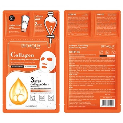 Антивозрастная трехступенчатая система для ухода за кожей лица с коллагеном Bioaqua Collagen Nourishing & Rejuvenating Mask