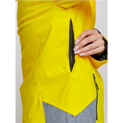 Горнолыжный костюм женский зимний желтого цвета 02316J