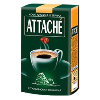Кофе                                        Attache                                        Итал.обжарка 250 гр. молотый (зеленая) (8) №53
