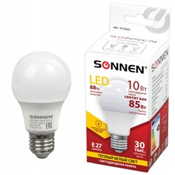 Лампа светодиодная SONNEN, 10 (85) Вт, цоколь Е27, грушевидная, теплый белый свет, 30000 ч, LED A60-10W-2700-E27