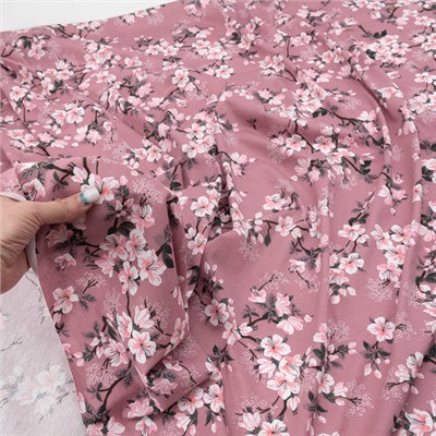 Ткань на отрез кулирка R8155-V5 Яблоневый цвет на розовом