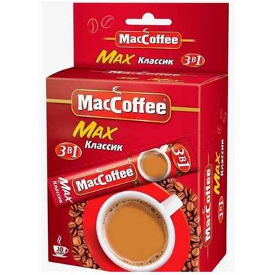 Кофе                                        Maccoffee                                        Кофе 3 в 1 MacCoffe Мах Классик 16 гр. х 20 пак., картон (10) NEW ЖЦ