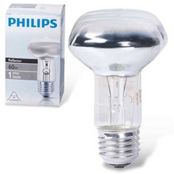 Лампа накаливания Philips (Филипс) Spot, зеркальная, 60 Вт, R63 E27 30D, колба d = 63 мм, E27, угол 30°