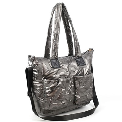 Женская дутая стеганная сумка шоппер 8055 Грей