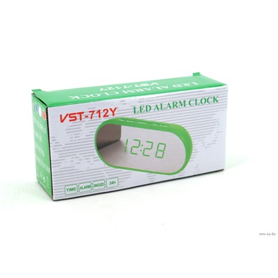 Часы настольные VST 712Y-4 ярко-зеленые цифры