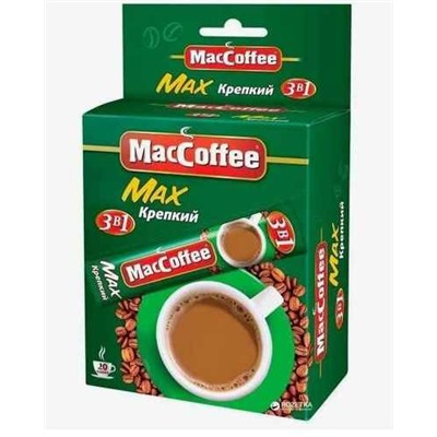 Кофе                                        Maccoffee                                        Кофе 3 в 1 MacCoffe Мах Крепкий 16 гр. х 20 пак., картон (10) NEW ЖЦ