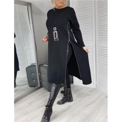 Туника-платье с молнией сбоку черная RH06 KS112*Новая цена