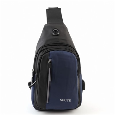 Мужская сумка слинг с USB 6111 Блек/Блу
