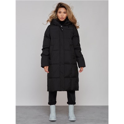 Пальто утепленное молодежное зимнее женское черного цвета 52392Ch