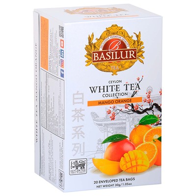 Чай                                        Basilur                                        Белый чай "со вкусом манго и апельсин" 20 пак.*1,5 гр., картон (12) (72166) NEW