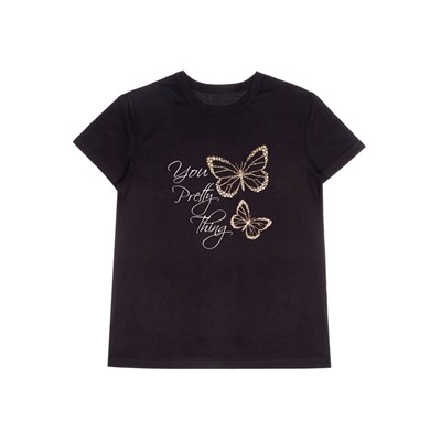 футболка 1ЖДФК2657001; черный / Две бабочки с надписями