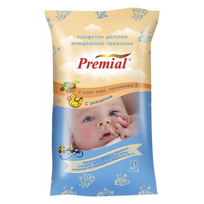 Premial Влажные салфетки детские очищающие кремовые 20 шт