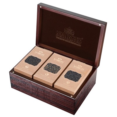 Чай                                        Nargis                                        Шкатулка деревянная 115 гр.* 3, черный