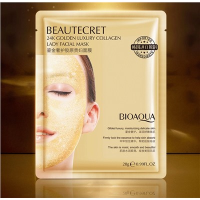 Антивозрастная гидрогелевая маска для лица с золотом и пептидными нитями BIOAQUA Beautecret 24k Golden Luxury Collagen Lady Facial Mask
