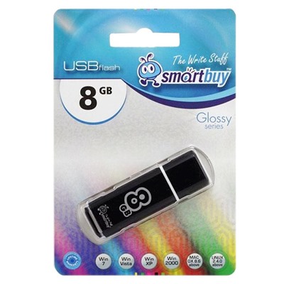 Флэш накопитель USB  8 Гб Smart Buy Glossy (black)