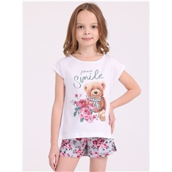 футболка+шорты 2ДЖФШ5651001н; белый+букеты на светло-сером / Мишка с розами