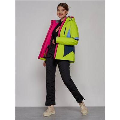 Горнолыжная куртка женская зимняя салатового цвета 2201-1Sl