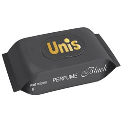 Влажные салфетки антибактериальные Unis Perfume Black, клапан, 84 шт