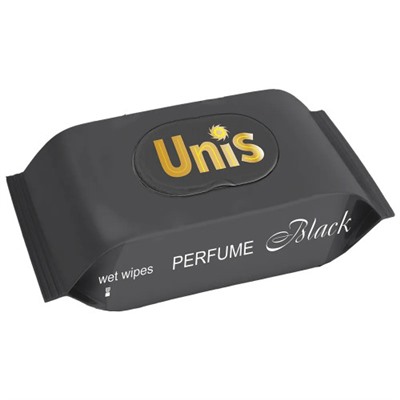 Влажные салфетки антибактериальные Unis Perfume Black, клапан, 84 шт