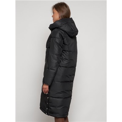 Пальто утепленное с капюшоном зимнее женское черного цвета 13816Ch