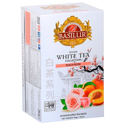 Чай                                        Basilur                                        Белый чай "со вкусом персика и розы" 20 пак.*1,5 гр., картон (12) (72167) NEW