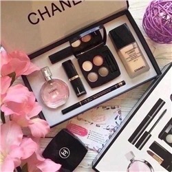 набор Chanel 6 в 1: крем тональный Chanel Perfection Lumiere, туалетная воды Chanel Chance Eau Tender 15 мл, карандаш-подводка, помада, тушь пушистая, тени 4 цвет