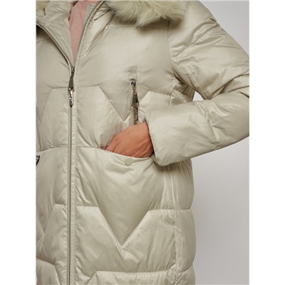 Пальто утепленное с капюшоном зимнее женское светло-зеленого цвета 13305ZS