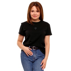 футболка 1ЖДФК3793001; черный / Контурное сердечко вышивка