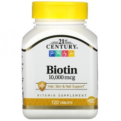 Биотин для волос, кожи и ногтей 10 000 мкг 21st Century 120 таблеток