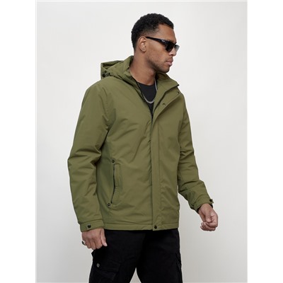 Куртка молодежная мужская весенняя с капюшоном зеленого цвета 7307Z