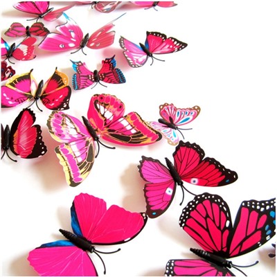 Набор декоративных 3D бабочек 12 шт (розовые)