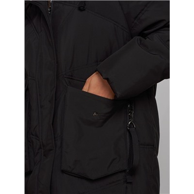 Пальто утепленное молодежное зимнее женское черного цвета 52330Ch