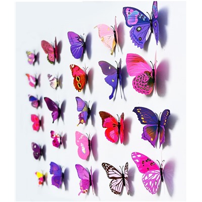 Набор декоративных 3D бабочек 12 шт (разноцветные)