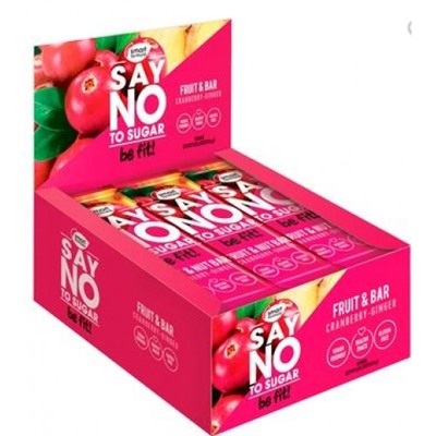 Бех сахара «Smart Formula», фруктово-ореховый батончик Cranberry – ginger, 40 г (упаковка 15 шт.) KDV